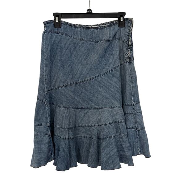 Vintage Y2K DKNY Jeans Denim A Line Patchwork Flowy Skirt L (10?) Retro Flare - Picture 2 of 12